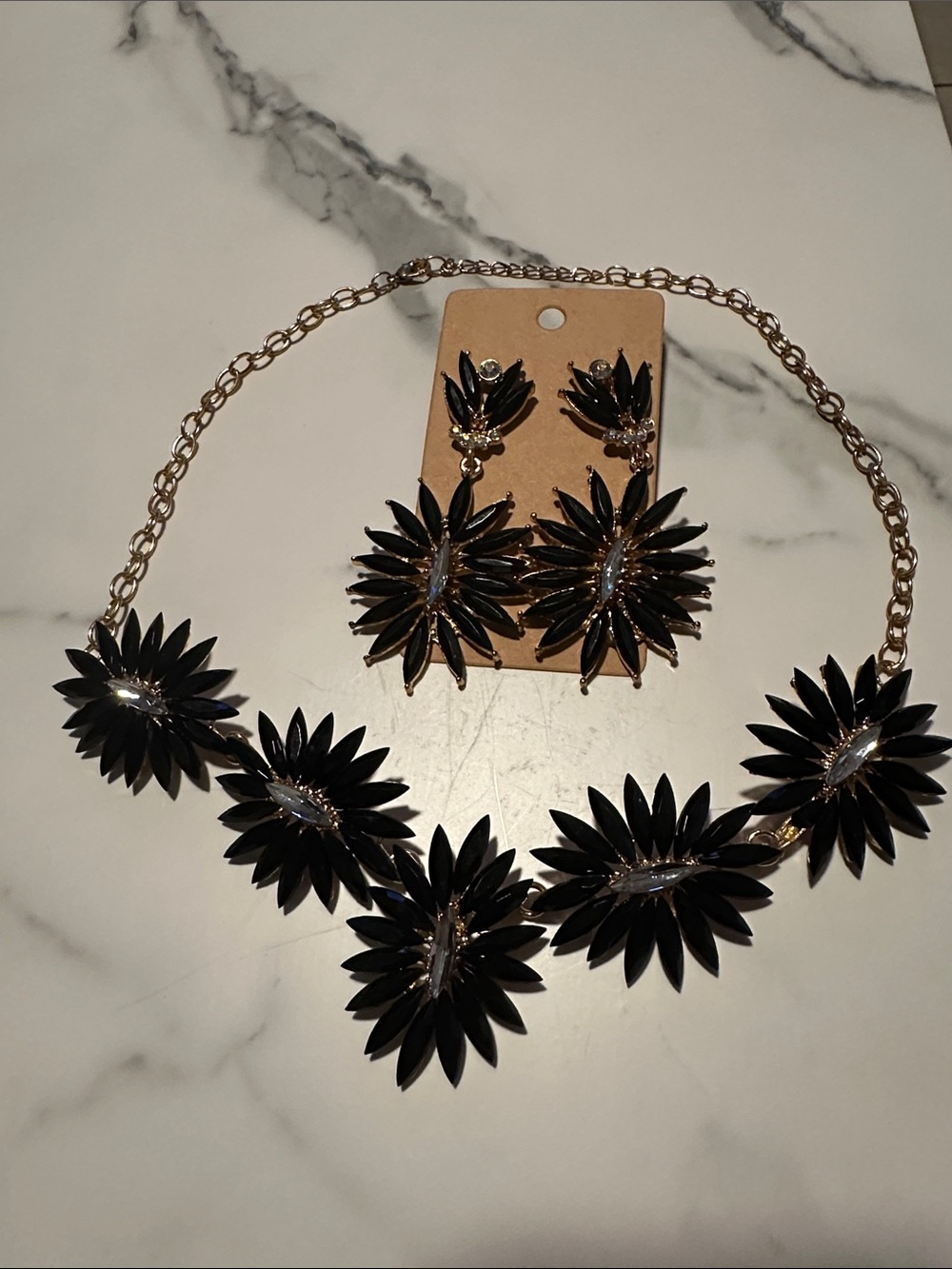 Statement Black Floral Necklace and Earring Set